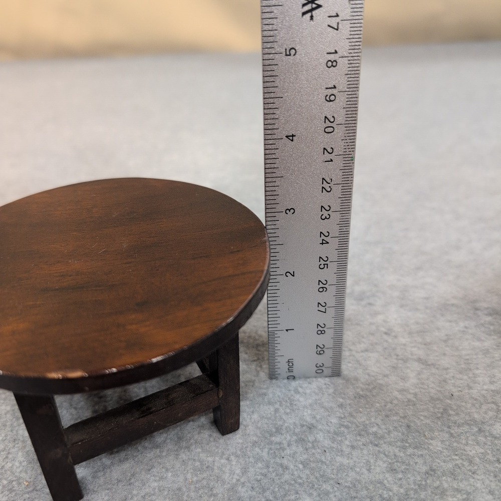 Miniature Dark Wood Round Table Dollhouse Furniture Accessory Decor - Picture 5 of 6